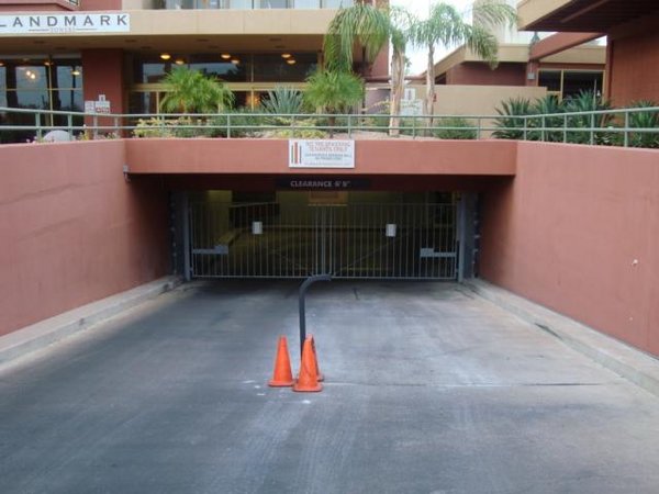 Parking entrance landmark on central condos